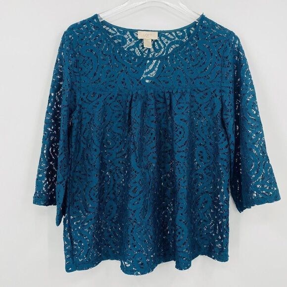 LOFT Tops - NEW LOFT Size Small Dark Teal Lace Half Sleeve Career Blouse Top